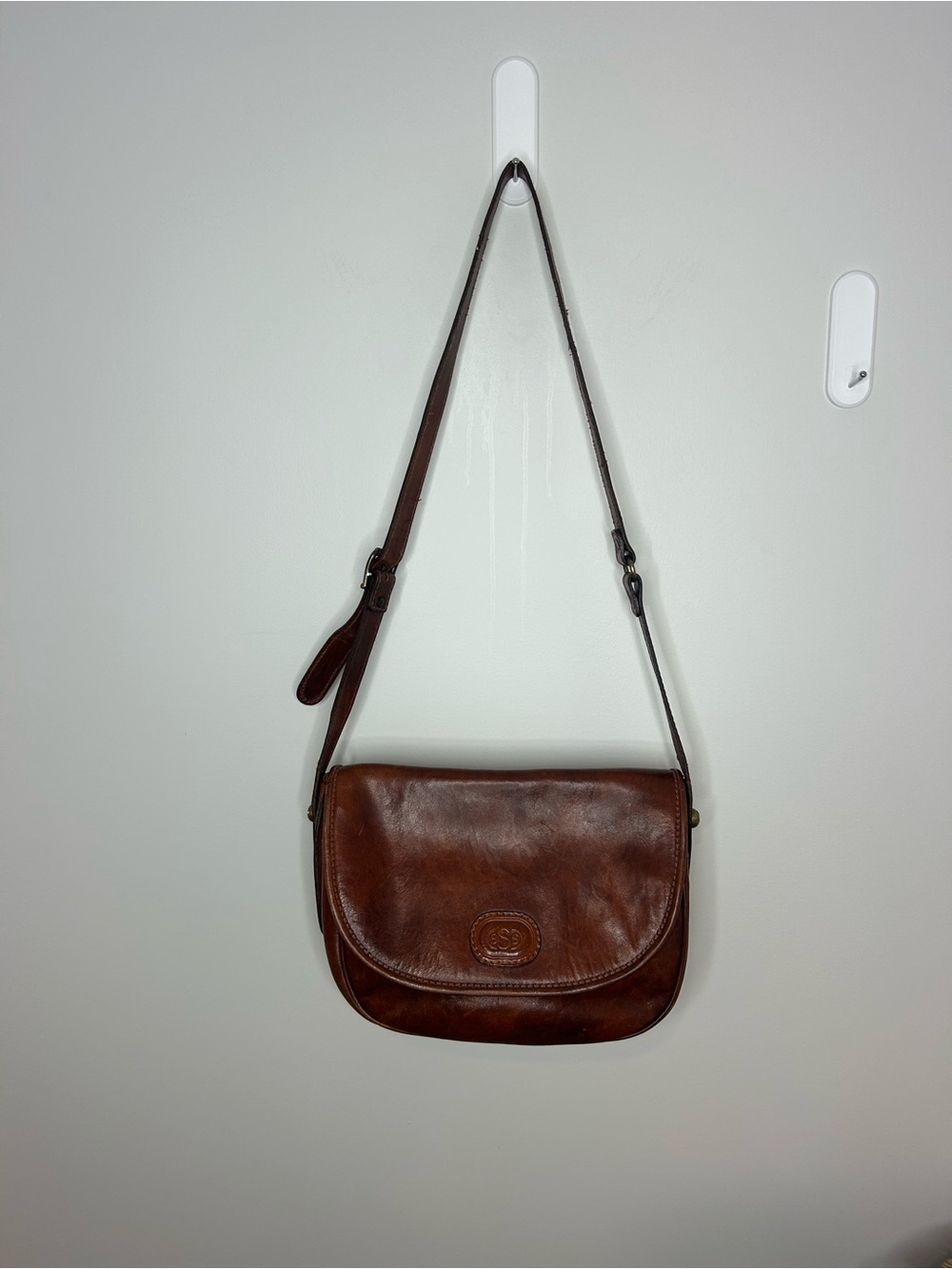 Gorgeous Vintage Classic Brown Leather Crossbody Saddle Bag❤️12x9x5